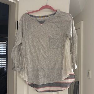 Anthropologie Gray and White Long Sleeve Tee
